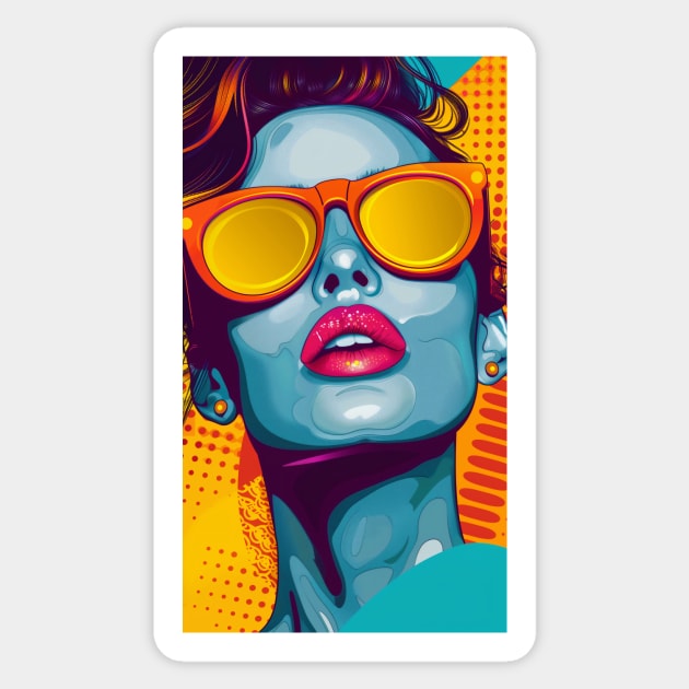 Pop Art Woman Orange Glasses Sticker by JunkyDotCom